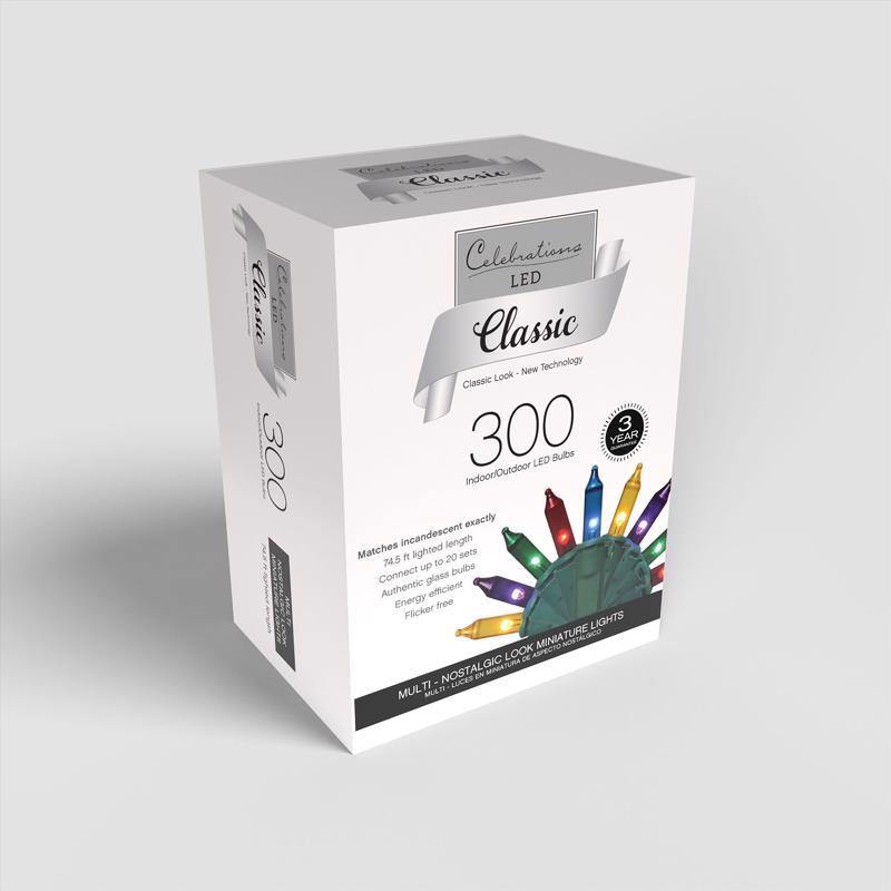 Celebrations Classic LED T5 Multicolored 300 ct String Christmas Lights 74.5 ft., Pack of 12