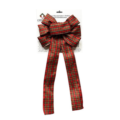 Lin-Con Marketing Omega Bright Designs 10 in. D X 1.5 ft. L LED Prelit Warm White Plaid Bow Garland