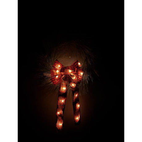 Lin-Con Marketing Omega Bright Designs 10 in. D X 1.5 ft. L LED Prelit Warm White Plaid Bow Garland