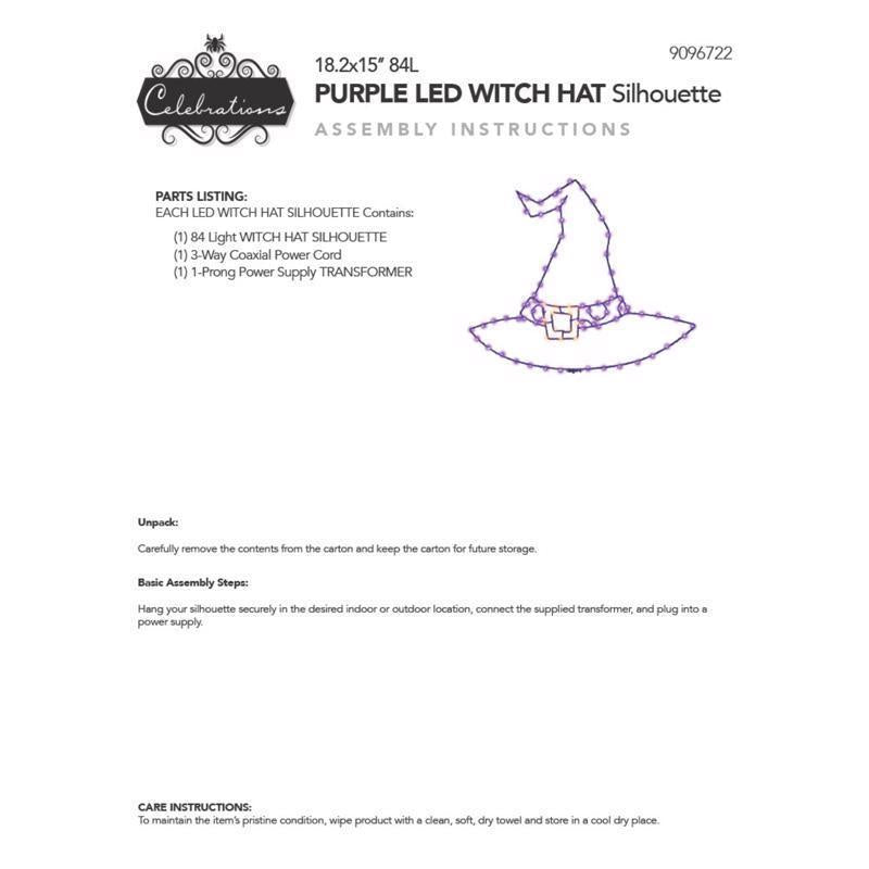 Celebrations Purple 84 ct 18.2 in. LED Prelit Illuminated Witch Hat Halloween Decor, Pack of 8