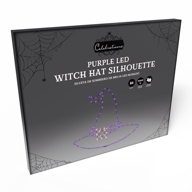 Celebrations Purple 84 ct 18.2 in. LED Prelit Illuminated Witch Hat Halloween Decor, Pack of 8