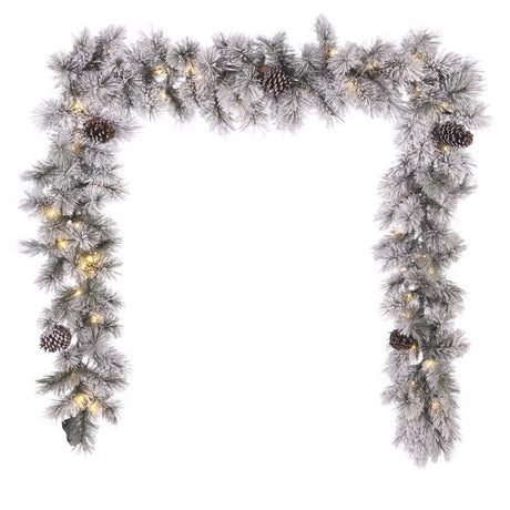 Celebrations Home 12 in. D X 9 ft. L LED Prelit Multicolored Snowy Scotch Pine Garland, Pack of 4