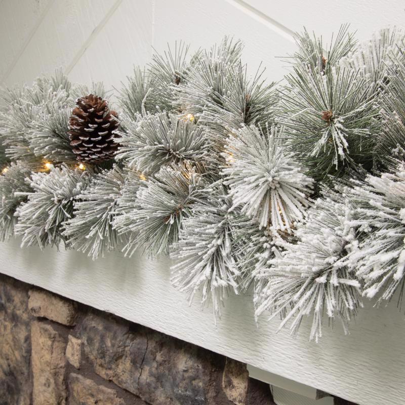 Celebrations Home 12 in. D X 9 ft. L LED Prelit Multicolored Snowy Scotch Pine Garland, Pack of 4