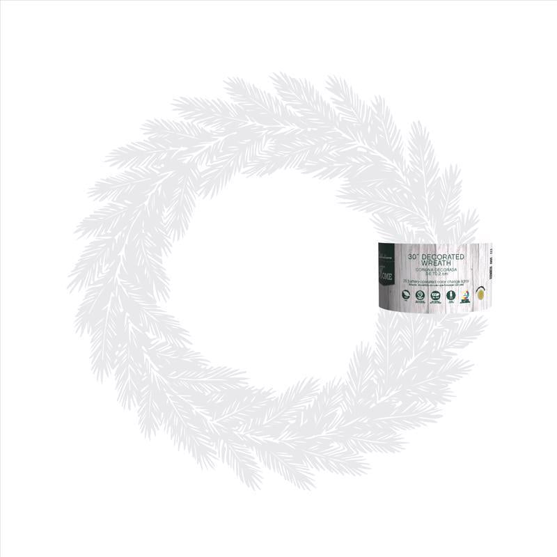 Celebrations Home 30 in. D X 2.5 ft. L LED Prelit Battery Operated Decorated Wreath, Pack of 4