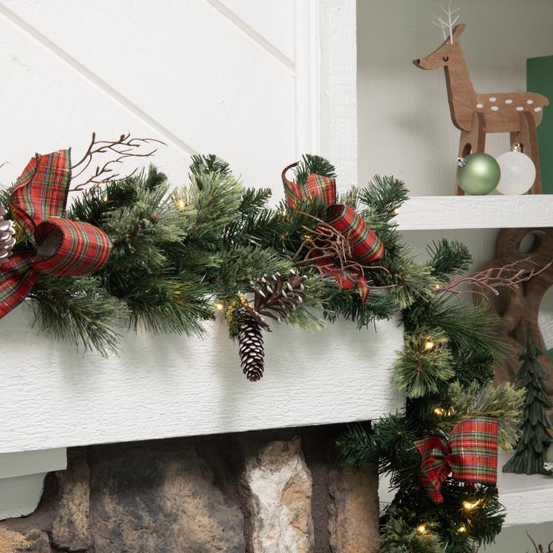 Celebrations 12 in. D X 9 ft. L LED Prelit Twig Pine Bow Garland, Pack of 6