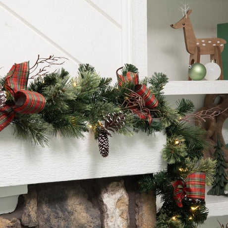 Celebrations 12 in. D X 9 ft. L LED Prelit Twig Pine Bow Garland, Pack of 6