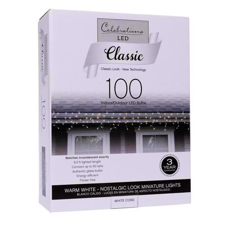 Celebrations Classic LED T5 Warm White 100 ct Icicle Christmas Lights 6.3 ft.