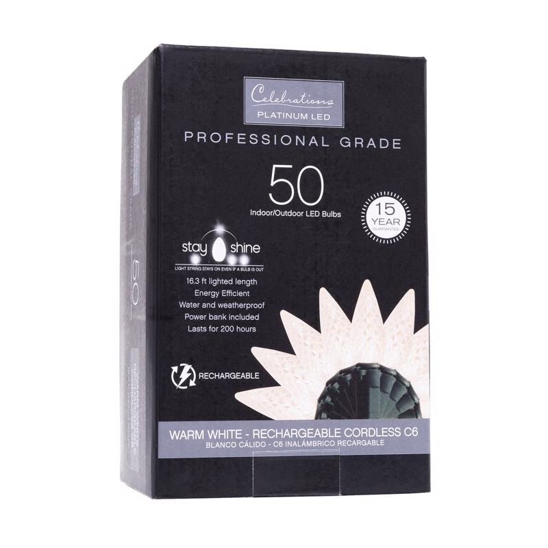 Celebrations Platinum LED C6 Warm White 50 ct String Smart-Enabled Christmas Lights 16.3 ft., Pack of 12