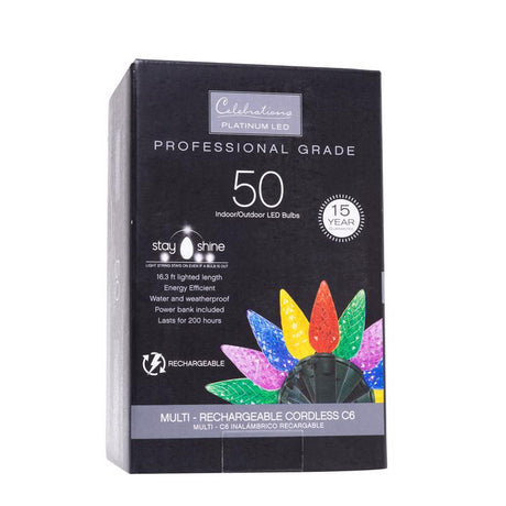 Celebrations Platinum LED C6 Multicolored 50 ct String Smart-Enabled Christmas Lights 16.3 ft.
