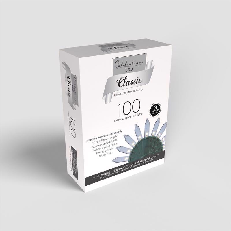 Celebrations Classic LED T5 Pure White 100 ct String Christmas Lights 24.75 ft., Pack of 12