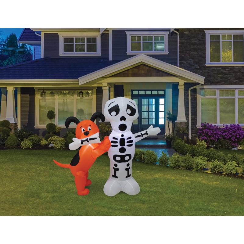 A Holiday Company 4 ft. Prelit Puppy with Skeleton Inflatable