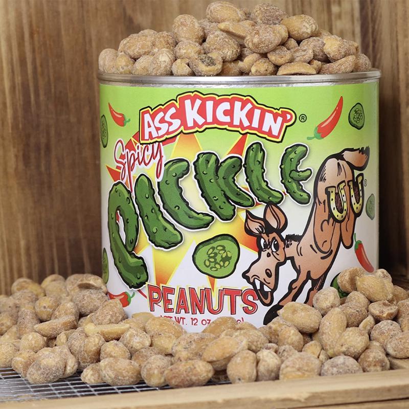 Ass Kickin' Spicy Pickle Peanuts 12 oz Canister