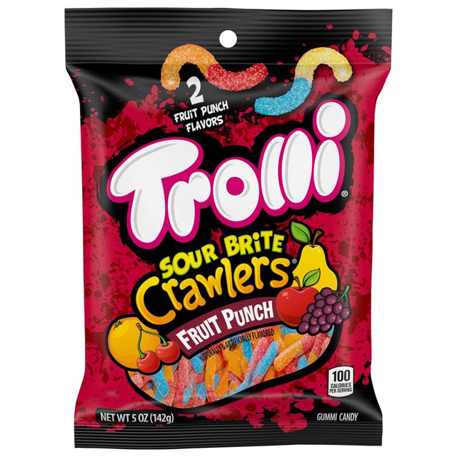 Trolli Sour Brite Crawlers Fruit Punch Gummi Candy 5 oz, Pack of 12