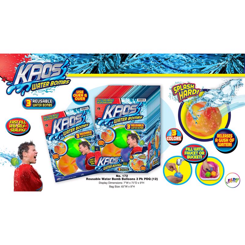 Kaos Water Bombs Assorted 3 pc, Pack of 12