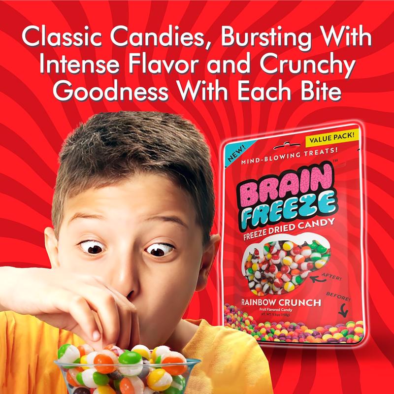 Brain Freeze Rainbow Crunch Fruit Candy 5.6 oz, Pack of 12
