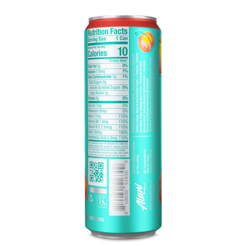 Alani Nu Peach Mango Energy Drink 12 fl. oz., Pack of 12