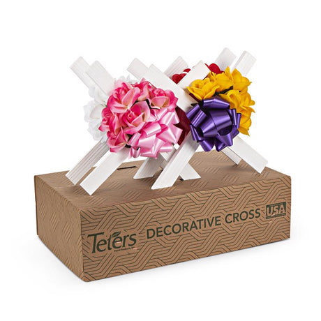 Teters Cross with Bouquet Cemetery Grave Decor Wood 1 pk, Pack of 8
