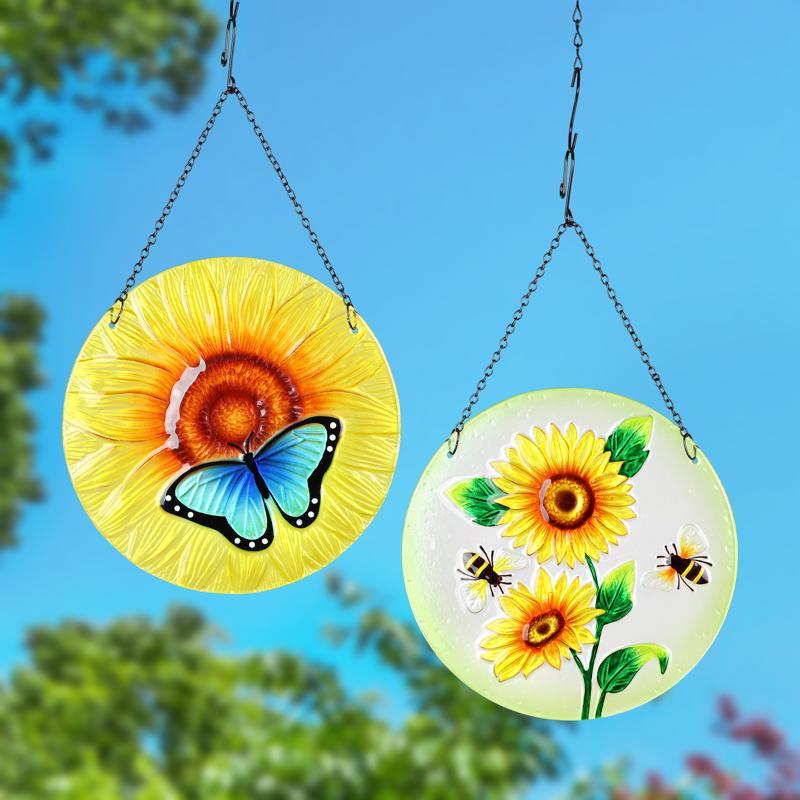 Exhart Blue Metal 10 in. H Butterfly & Sunflower Outdoor Decoration, Pack of 6
