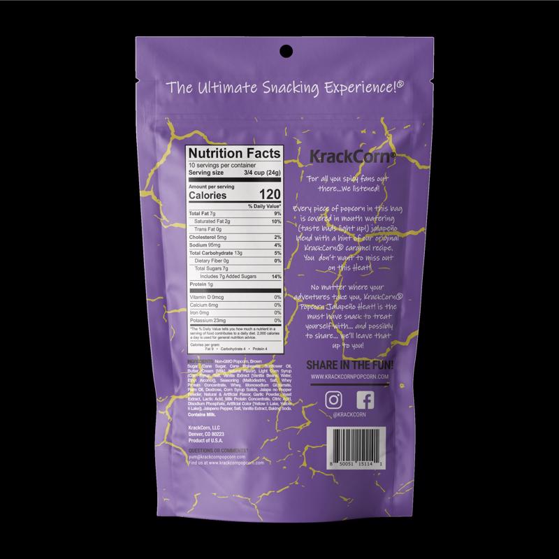 KrackCorn Jalapeno Heat Popcorn 8.5 oz Bagged, Pack of 6