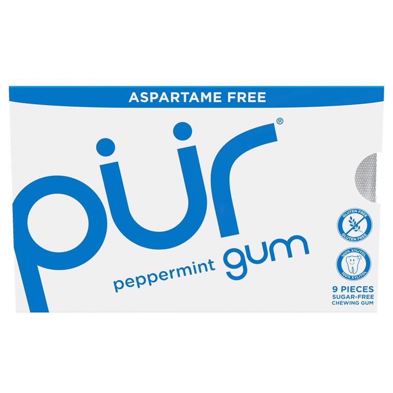 PUR Sugar Free Peppermint Chewing Gum 1 pk 9 pc, Pack of 12