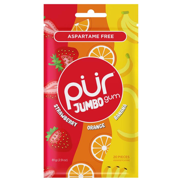 PUR Jumbo Sugar Free Strawberry/Banana/Orange Chewing Gum 1 pk 2.9 oz, Pack of 10