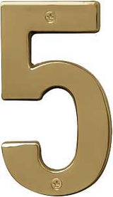 Hy-Ko BR-51PB, Prestige Series BR-51PB/5 House Number, Character: 5, 5 in H Character, Solid Brass, Pack of 3