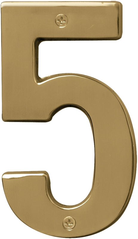 Hy-Ko BR-51PB, Prestige Series BR-51PB/5 House Number, Character: 5, 5 in H Character, Solid Brass, Pack of 3