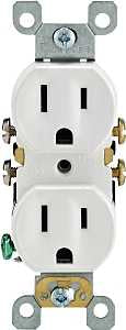Leviton 304-05320-0SW Duplex Receptacle, Thermoplastic, White, 2-Pole, 15 A, 125 V, 14 AWG Wire, 3-Wire