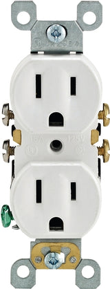 Leviton 304-05320-0SW Duplex Receptacle, Thermoplastic, White, 2-Pole, 15 A, 125 V, 14 AWG Wire, 3-Wire