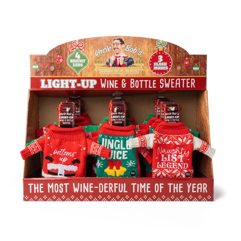 Uncle Bob's Light-Up Wine & Bottle Sweater 1 pk, Pack of 24