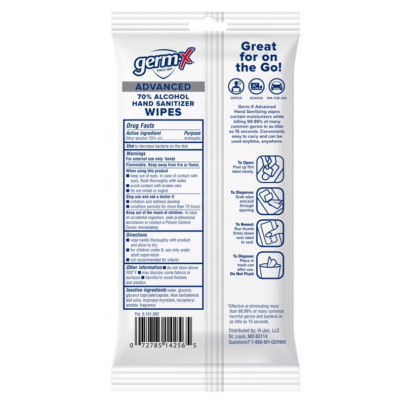Germ-X Fresh Scent Wipes Hand Sanitizing Wipes 20 ct, Pack of 20