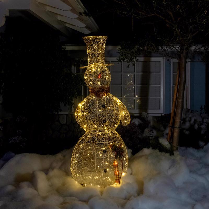 Alpine LED Gold Wire Snowman 71 in. Yard Decor