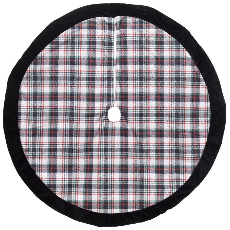 Dyno Cream/Black Plaid Print Tree Skirt, Pack of 4