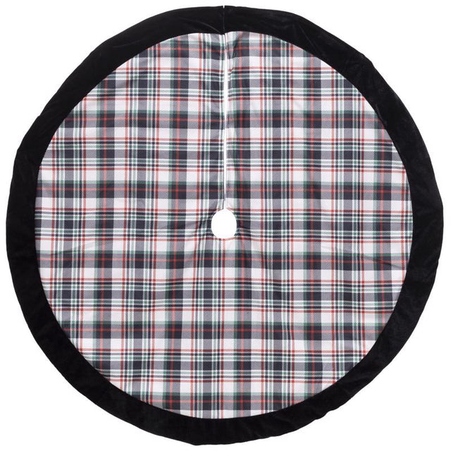 Dyno Cream/Black Plaid Print Tree Skirt, Pack of 4