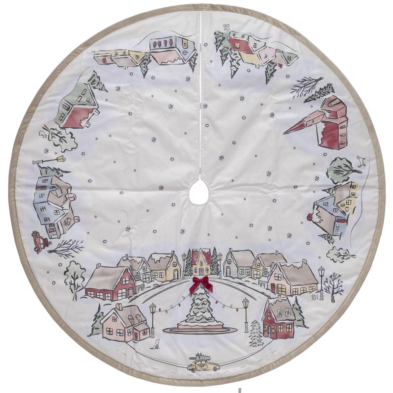Dyno White/Warm Gray Tree Village Tree Skirt, Pack of 4