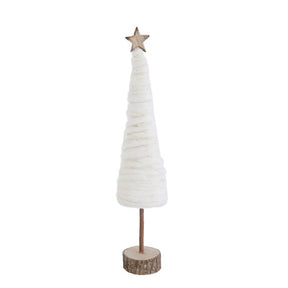 Creative Co-Op Cream Christmas Tree with Star and Wood Base Table Decor 18 in., Pack of 4