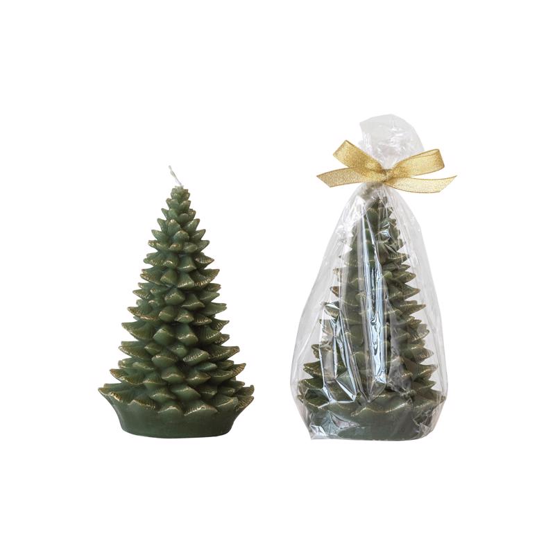 Creative Co-Op Green Unscented Tree Shaped Candle, Pack of 3