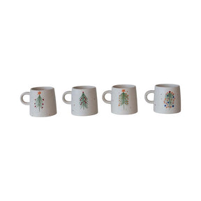 Creative Co-Op Multicolored Christmas Tree Mug 4 in., Pack of 4