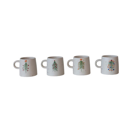 Creative Co-Op Multicolored Christmas Tree Mug 4 in., Pack of 4