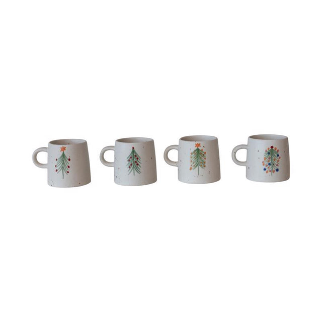 Creative Co-Op Multicolored Christmas Tree Mug 4 in., Pack of 4
