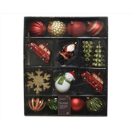 Decoris Red/Green/Gold Shatterproof Ornaments
