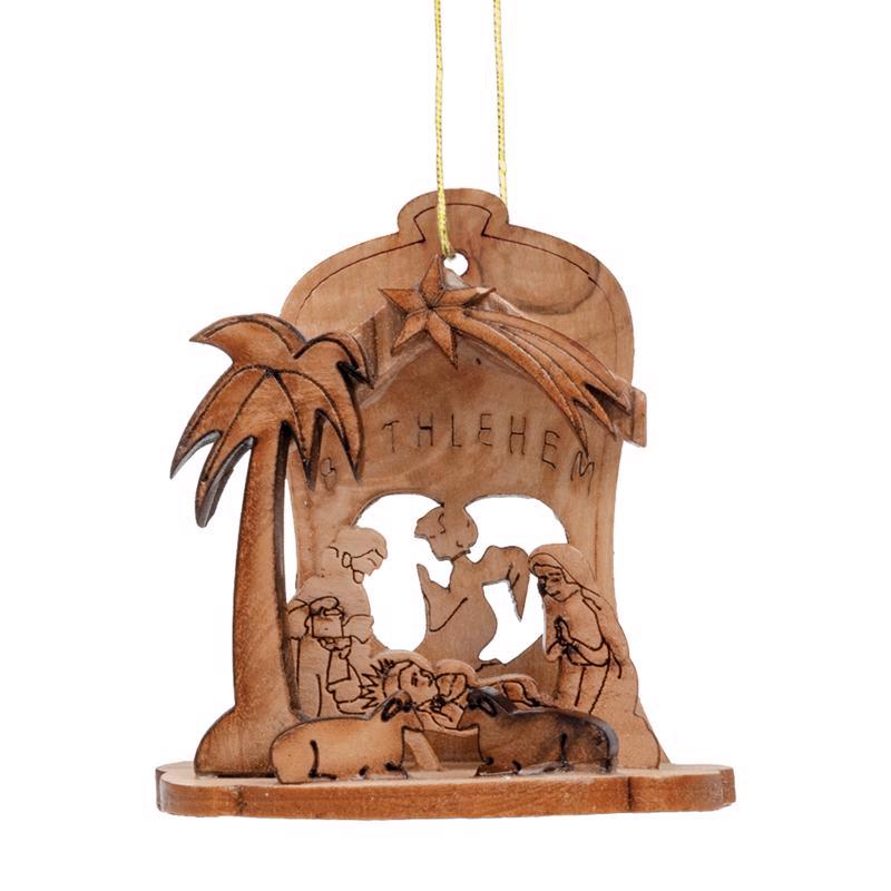 Holy Land Olive Wood Natural 3D Nativity Ornaments 3 in., Pack of 20