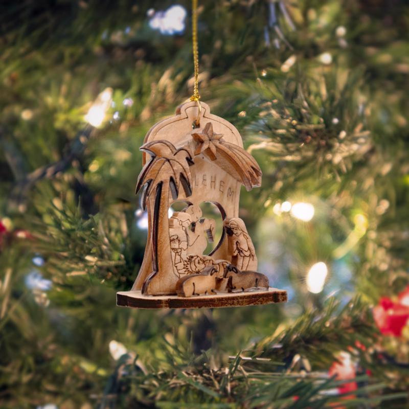 Holy Land Olive Wood Natural 3D Nativity Ornaments 3 in., Pack of 20