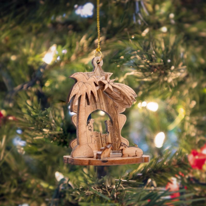 Holy Land Olive Wood Natural 3D Nativity Ornaments 3 in., Pack of 20