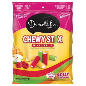 Darrell Lea Chewy Stix Mixed Flavor Licorice Sour Bites 7 oz, Pack of 8