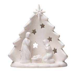 Creative Co-Op White Holy Family with Tree & Cut-Outs Table Decor 6 in., Pack of 6