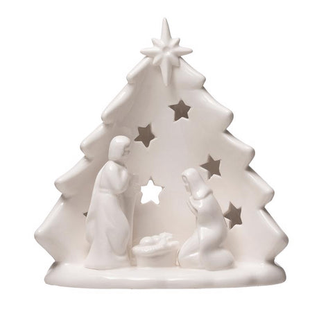 Creative Co-Op White Holy Family with Tree & Cut-Outs Table Decor 6 in., Pack of 6