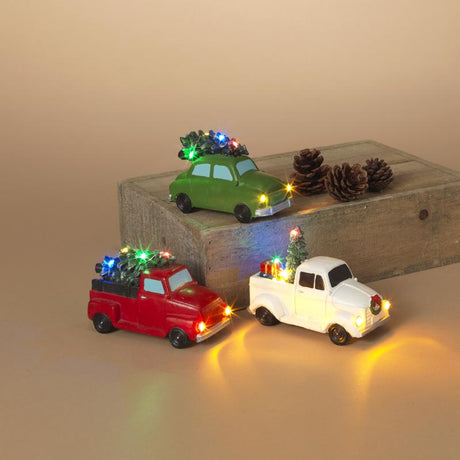 Gerson Multicolored Lighted Truck with Trees Table Decor, Pack of 9