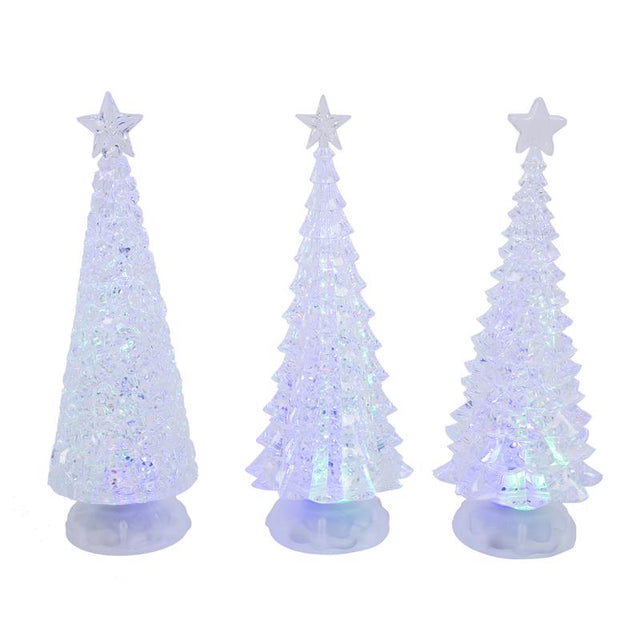 Gerson Clear Lighted Spinning Water Globe Trees Table Decor 13 in., Pack of 3