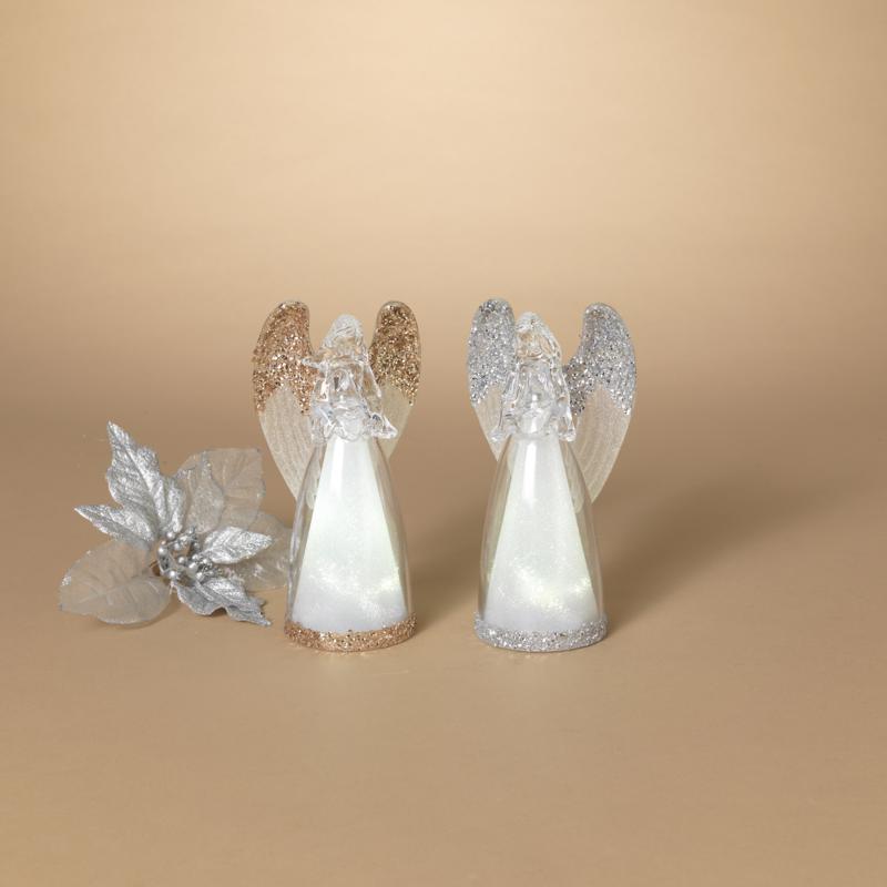 Gerson Gold/Silver Lighted Spinning Water Globe Angel Table Decor 7 in., Pack of 6